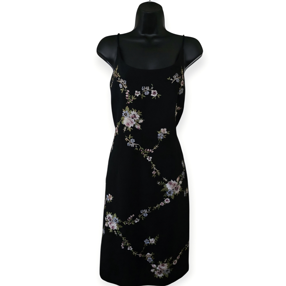 ❤️ S.L. Fashions Black Dress with Floral Embroidery☆